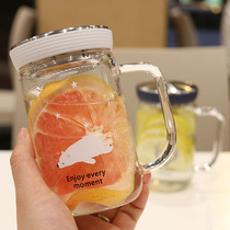 Korean version with tea sepal glass cup men and women portable tea lemon cups creative fresher students heat-resistant flower tea water glasses