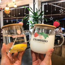 Handle glass cup small freshener transparent water glass with lid spoon ins personality oat cup heat resistant and cute breakfast cup