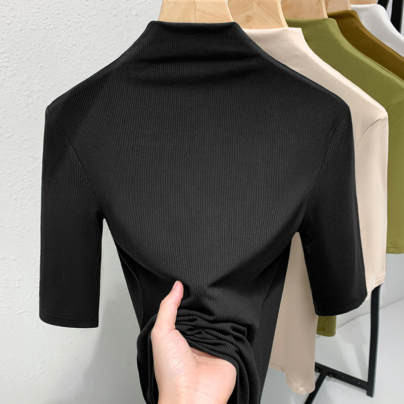 Black Half-High Collar Base Shirt for Women 2026 New Spring and Autumn Modal Mid-Sleeve T-Shirt Three-Quarter Sleeve High-End Top