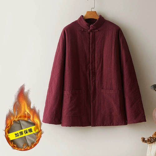 Демисезонная куртка для мальчиков, пуховик, средней длины, китайский стиль, из хлопка и льна