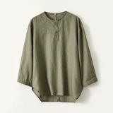 Японская ретро рубашка для отдыха, оверсайз, из хлопка и льна, круглый воротник