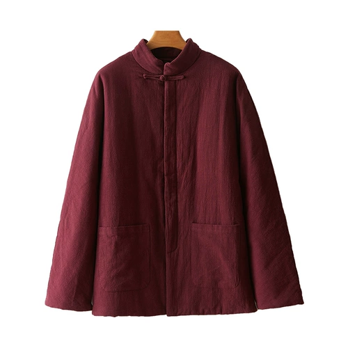 Демисезонная куртка для мальчиков, пуховик, средней длины, китайский стиль, из хлопка и льна