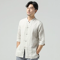 Мужская летняя ретро рубашка, китайский стиль, из хлопка и льна