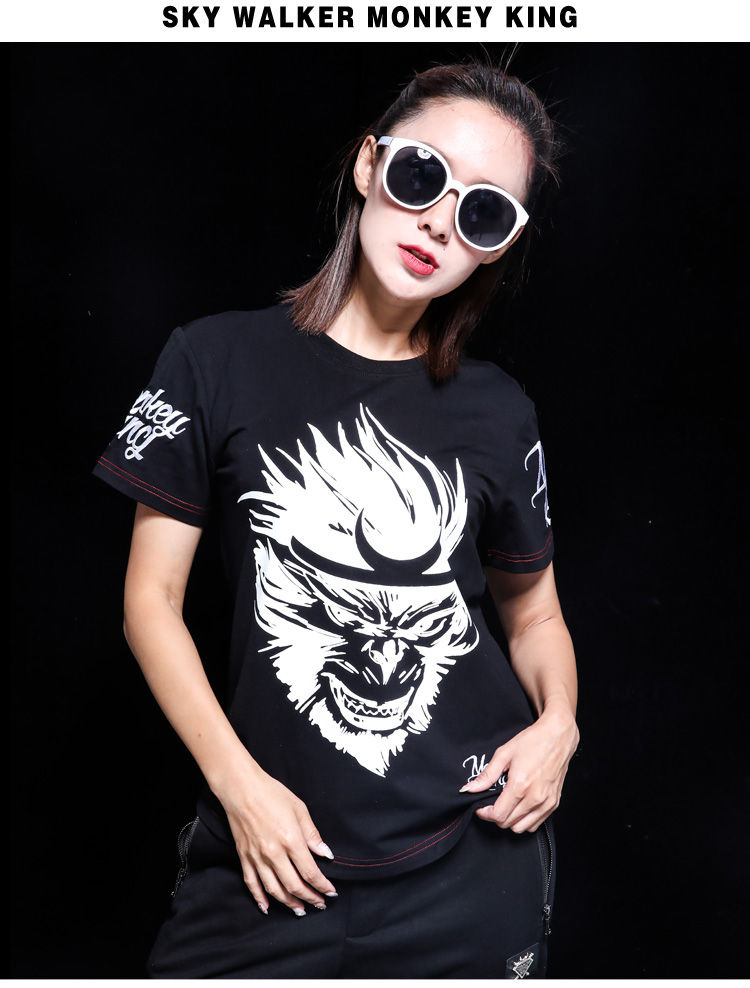 Monkey King Tide thương hiệu giản dị đường phố châu Âu và Mỹ tay ngắn tập thể dục kéo dài thể thao ngoài trời áo thun nam và nữ - Áo phông thể thao áo thun anta