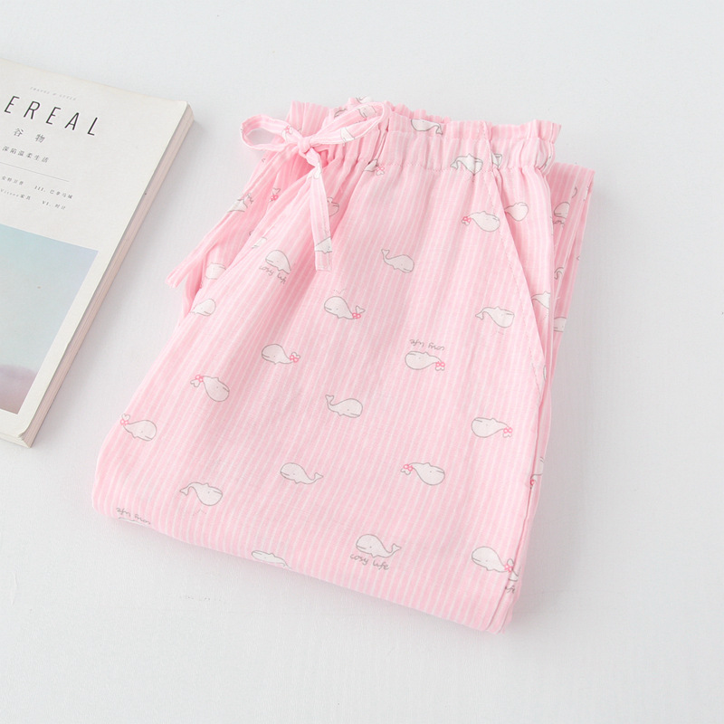 Mùa xuân và mùa hè Phiên bản Hàn Quốc của mùa thu nữ lưới cotton đôi gạc nhà cha mẹ quần cotton phần mỏng kích thước lớn quần ngủ lỏng thời trang mặc nhà nam nữ