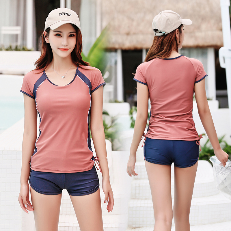 Swimsuit ladies 2022 new two-piece conservative belly-covering slim boxer sports student large size hot spring swimwear