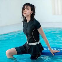 Plus size swimsuit female conservative thin split boxer five-point pants Professional sports training quick-drying swimming suit hot spring