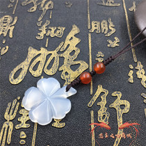 Ice through white chalcedony four-leaf clover jade pendant for men and women fresh and simple fashion wild mobile phone chain pendant