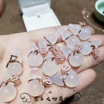 925 silver inlaid white jade with agate gourd jade pendant womens retro Fulu double fresh wearing necklace