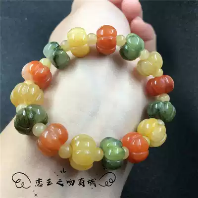 Xinjiang Urhe Golden Silk Jade Color Jade Pumpkin Pearl Jade Hand Men and Women's Style Fresh Ethnic Style Popular Design