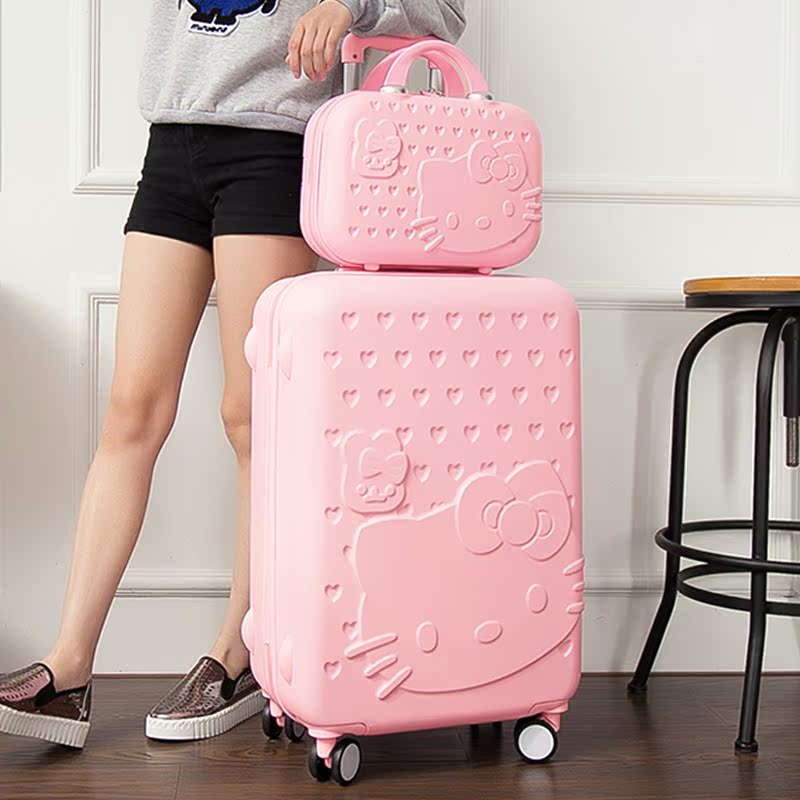 Kt Cat Trolley Suitcase for Women 24inch Cute and Fresh Style for College Students Ultra-Light Luggage Password Box 20inch Travel Suitcase