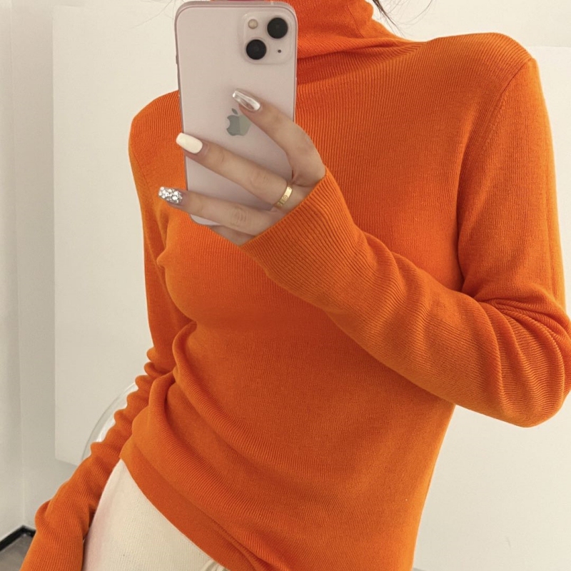 Orange Base Layer Sweater for Women, Wool Turtleneck, Slim Fit, Autumn and Winter Inner Wear, Versatile Knitwear, Candy-Colored Sweater Orange Base Layer Sweater for Women, Wool Turtleneck, Slim Fit, Autumn and Winter Inner Wear, Versatile Knitwear, Candy-Colored Sweater