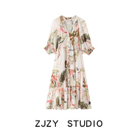 ZR European and American style ZA women's new fashion floral dopamine wear lace-up mid-length skirt 1330985