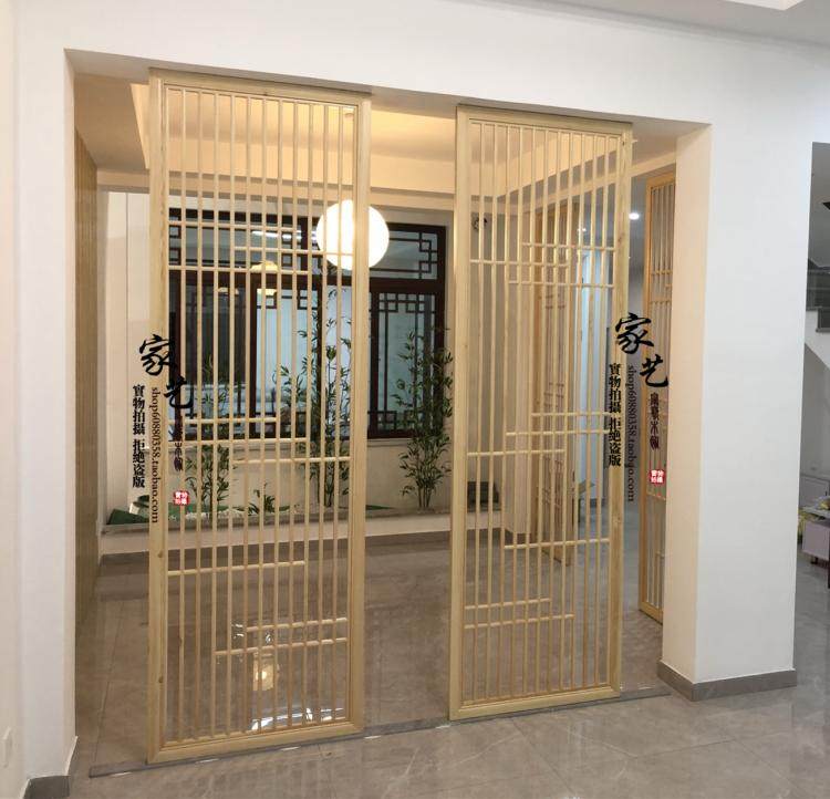 Dongyang woodcarving new Chinese-style solid wood lattice antique doors and windows background wall Japanese-style hollow grille porch partition flower