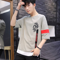 Mens short-sleeved T-shirt pop brand 2020 new summer trend personality 5 five-point sleeve mens half-sleeve loose top clothes