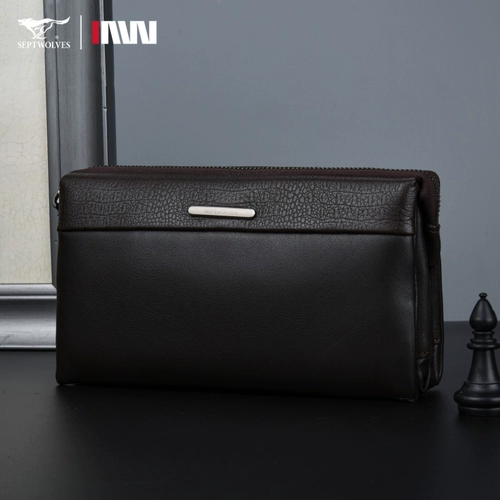 Septwolves, длинная кожаная сумка с петлей на руку с молнией, маленькая сумка клатч, воловья кожа, коллекция 2023, из натуральной кожи