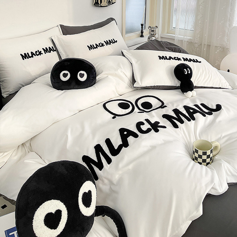 ins Wind Towel Embroidery Quilt Cover Four-Piece Set Spring and Summer Bedding Non-Cotton Pure Cotton Bed Sheet Quilt Cover Dormitory Three/Four