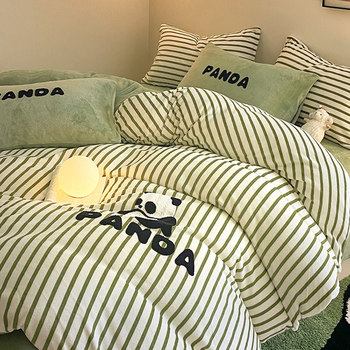 Plush Quilt Cover Four-Piece Set Milk Velvet Winter Thickeneded Double-Sided Velvet Coral Velvet Quilt Cover Baby Flannel Velvet Bed Sheets