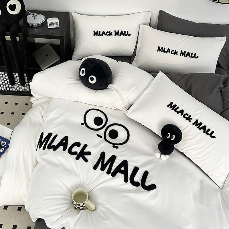 ins Wind Towel Embroidery Quilt Cover Four-Piece Set Spring and Summer Bedding Non-Cotton Pure Cotton Bed Sheet Quilt Cover Dormitory Three/Four