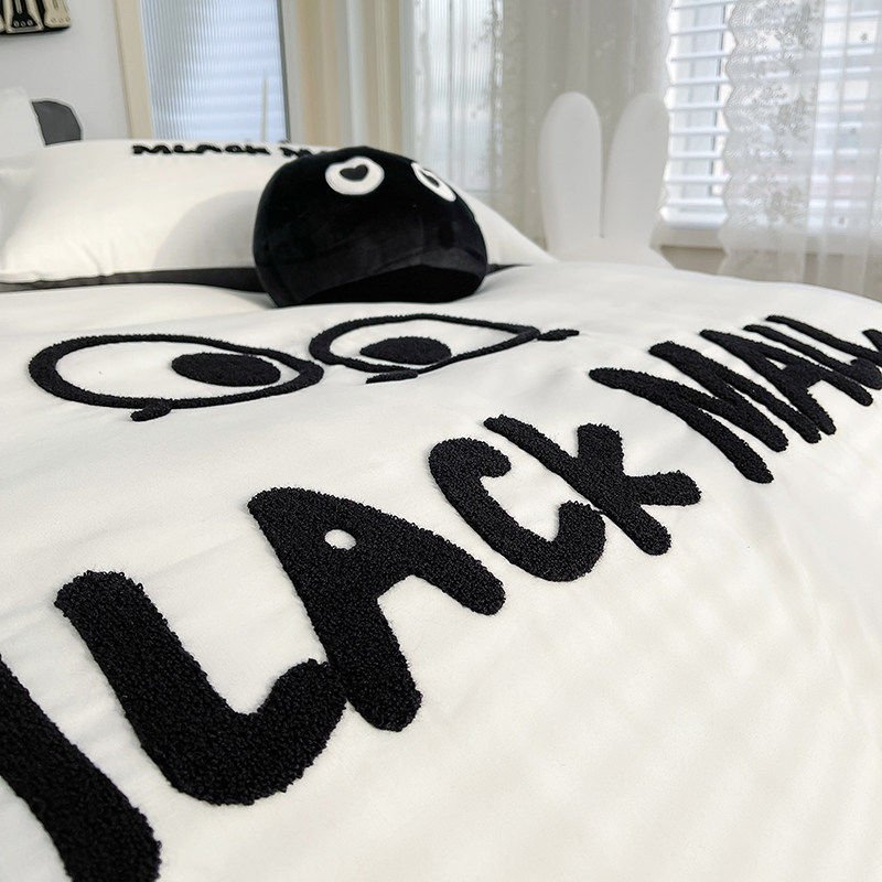 ins Wind Towel Embroidery Quilt Cover Four-Piece Set Spring and Summer Bedding Non-Cotton Pure Cotton Bed Sheet Quilt Cover Dormitory Three/Four