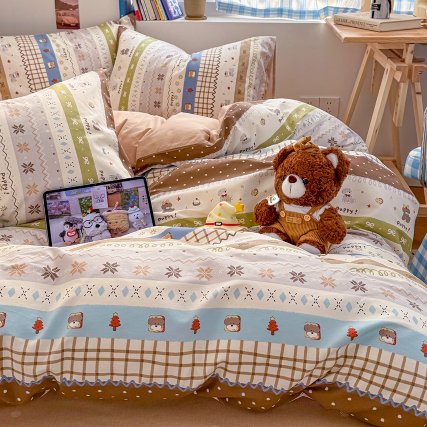 Cartoon Four-Piece Bedding Set, Pure Cotton, 2026 New Style, Duvet Cover, Fitted Sheet, Student Dormitory Bed Sheet Three-Piece Set 4