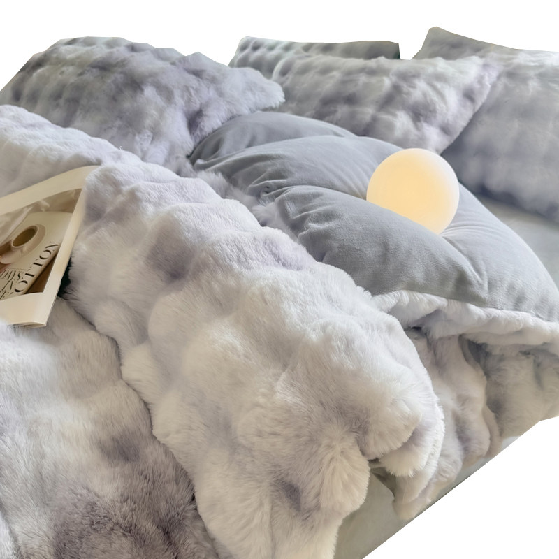 Rabbit Fur Plush Quilt, Winter Quilt, Thickened and Warm, Milk Velvet Quilt Core, Bedding Set, Complete Set, Coral Velvet Cotton Quilt Core