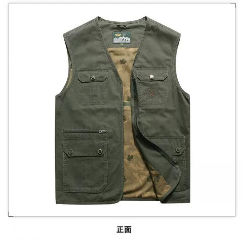 Bố mặc vest nam giản dị mùa hè nhiều túi cotton trung niên nam vest vest ngoài trời vest vai mỏng - Áo vest cotton áo khoác đông nam