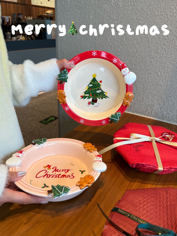 Christmas Tree Style Dinner Plates, Cute Girly Straw Hat Bowls, Pasta Plates, Cartoon High-Appearance Deep Plates Christmas Tree Style Dinner Plates, Cute Girly Straw Hat Bowls, Pasta Plates, Cartoon High-Appearance Deep Plates
