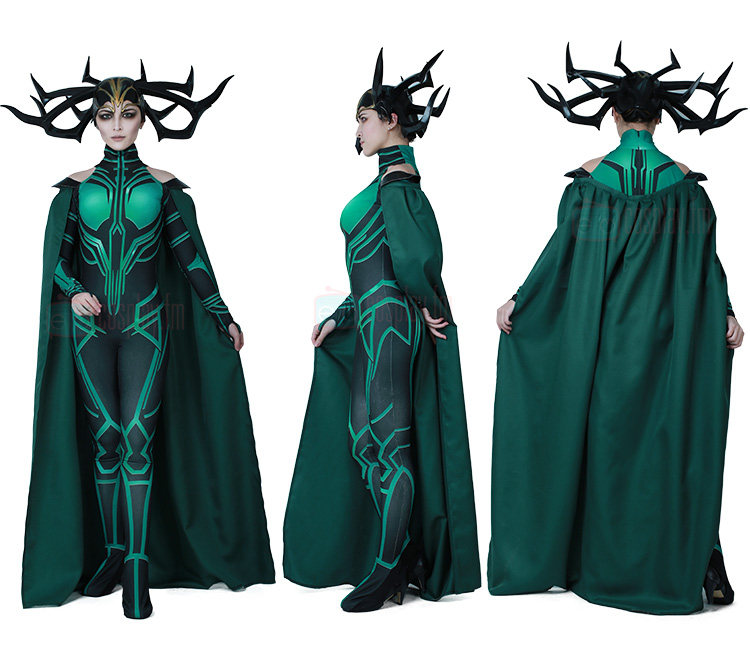 Thor Ragnarok Hela Cate Blanchett Green Black Cosplay Costume