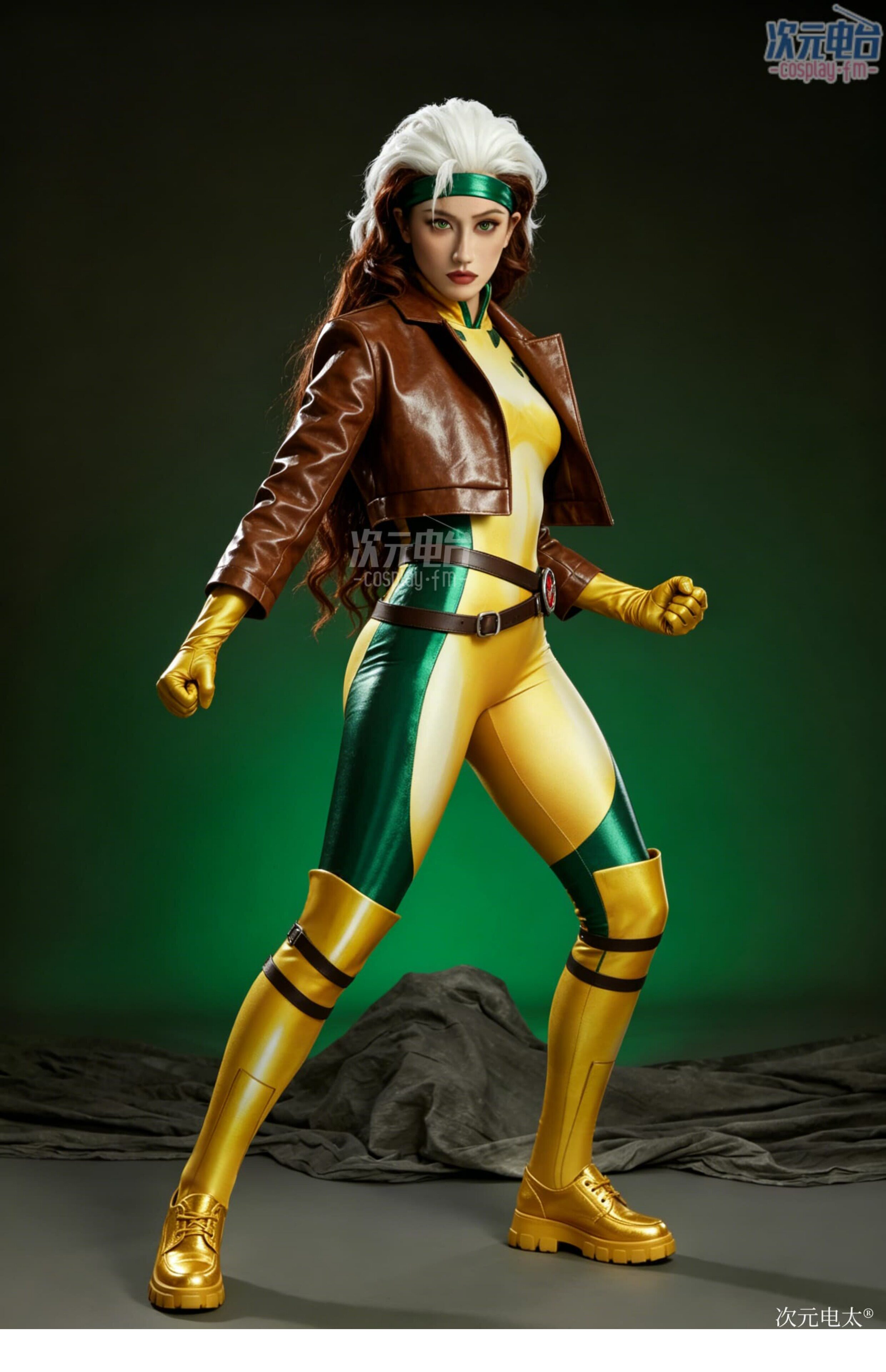 X-Men Anna Marie LeBeau Rogue Yellow Green Cosplay Costume
