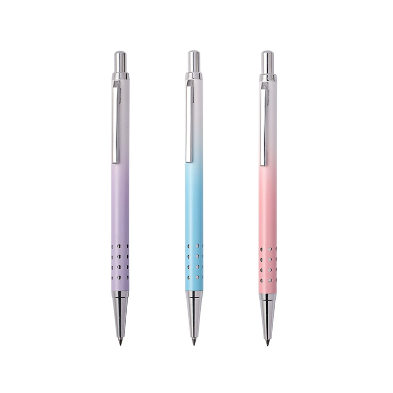 新派跳动笔细杆渐变按动中性笔3支