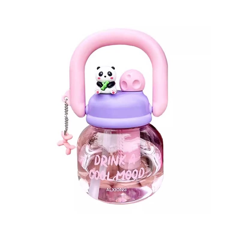 可爱双饮大肚水杯带吸管手提水壶学生便携夏天大容量塑料杯子超萌