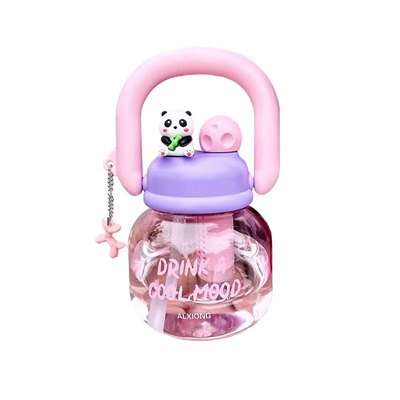 可爱双饮大肚水杯带吸管手提水壶学生便携夏天大容量塑料杯子超萌