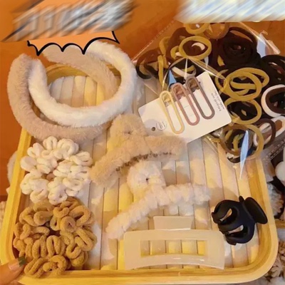 1秋冬奶茶色系发箍抓夹大肠发圈边夹高弹力发圈