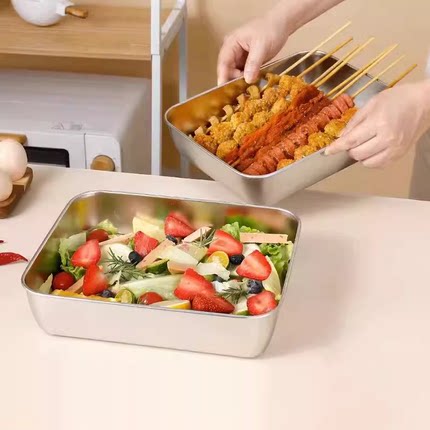WW不锈钢保鲜盒分装盘加厚方盘凉菜盘托盘烧烤盘毛巾多用盘AA