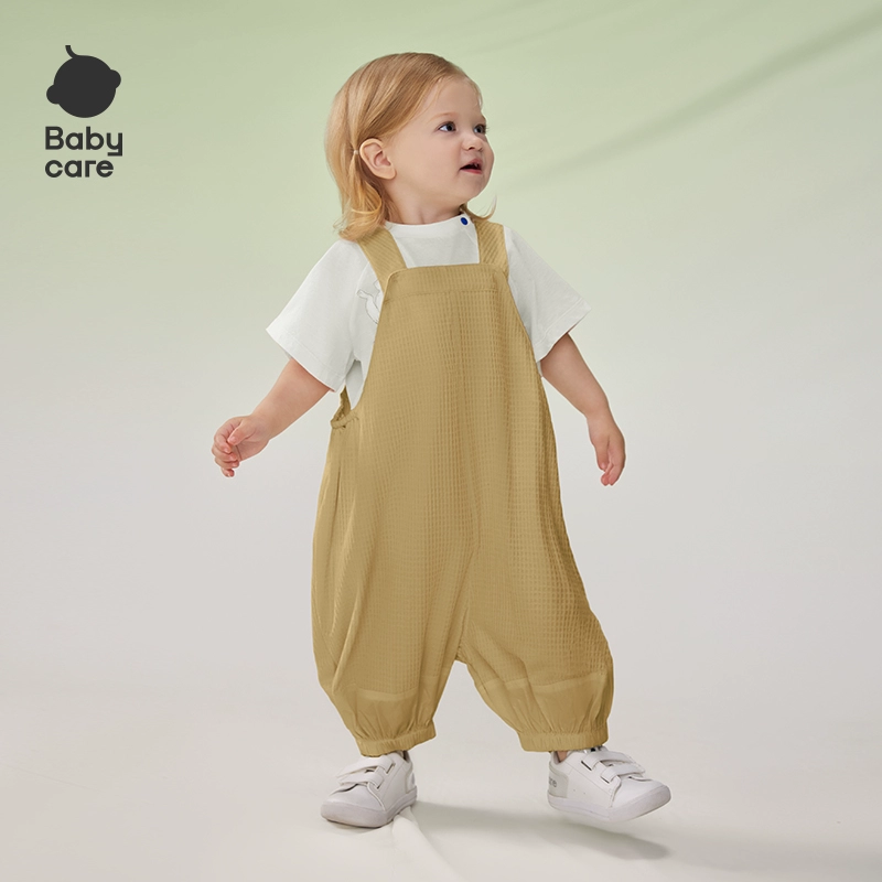 babycare儿童裤子薄荷女童休闲裤男童春装婴儿阔腿裤宝宝背带裤