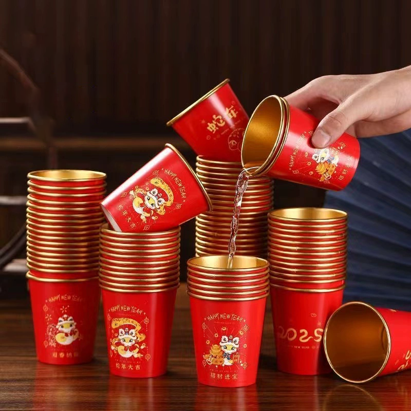 2025新款蛇年春节纸杯新房乔迁加厚一次性新年过年防烫喝茶杯金箔