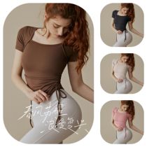 Spring Summer New Yoga Suit Womens Double Side Drawing Rope Movement Short Sleeves Prati Training Suit Running Fitness square jacket