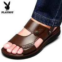 Dép đi biển nam Playboy mùa hè 2019 da thật mềm đế mềm chống trơn trung niên đôi dép và dép đôi - Sandal dép quai hậu nam 2021