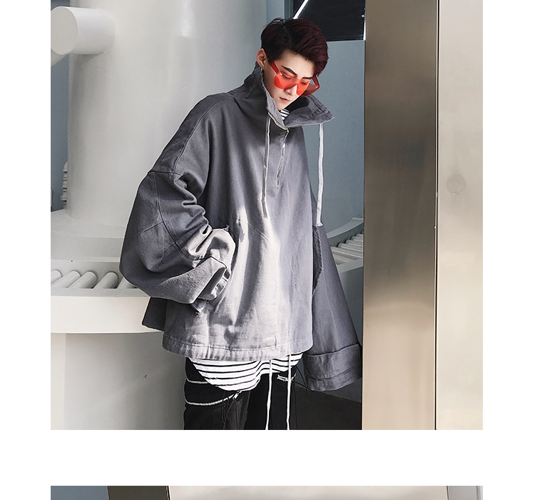 Mùa xuân mới châu Âu và Mỹ cao đường phố nam oversize lỏng cao cổ áo khoác denim bf gió nam và nữ áo khoác hip hop áo khoác dài