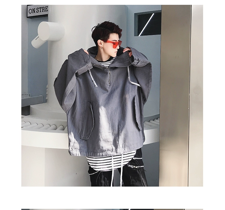 Mùa xuân mới châu Âu và Mỹ cao đường phố nam oversize lỏng cao cổ áo khoác denim bf gió nam và nữ áo khoác hip hop