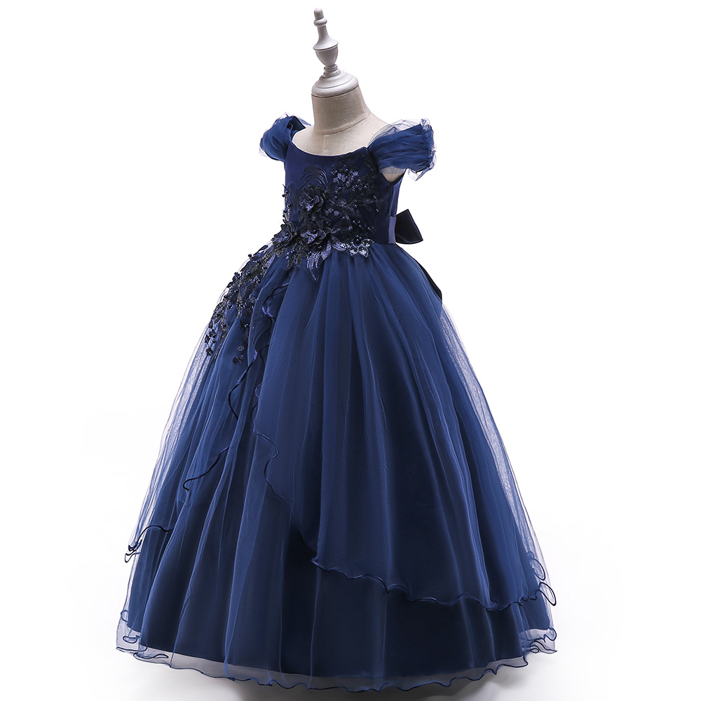 Cô gái từ vai tutu hoa cô gái buổi tối trang phục piano trang phục váy cưới Qi dài công chúa váy đầm - Váy trẻ em quần áo biểu diễn trẻ em