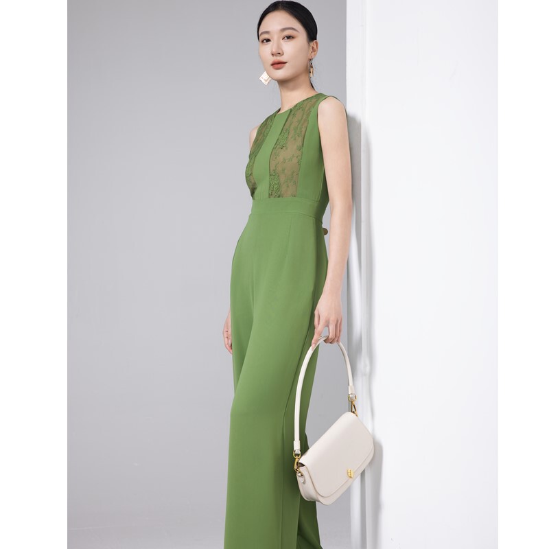 European and American Style New Sexy Jumpsuit Sleeveless Lace Splicing Fresh Summer High-End Exquisite Slimming Jumpsuit