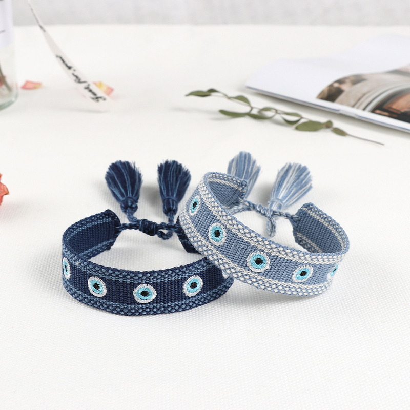European and American Blue Eye Bracelet with Adjustable Embroider, Hand-Woven Evil Eye Bracelet, Lucky Card Gift European and American Blue Eye Bracelet with Adjustable Embroider, Hand-Woven Evil Eye Bracelet, Lucky Card Gift