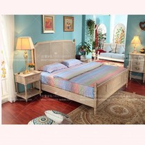 Simple European hand-carved solid wood wedding B&B Chinese-style double rattan bed hotel furniture model room customization