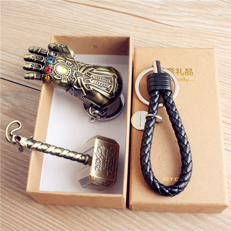 Avengers 3 Captain America Iron Man Thanos Infinity Gauntlet Keychain Thor's Hammer Ax Keychain Pendant