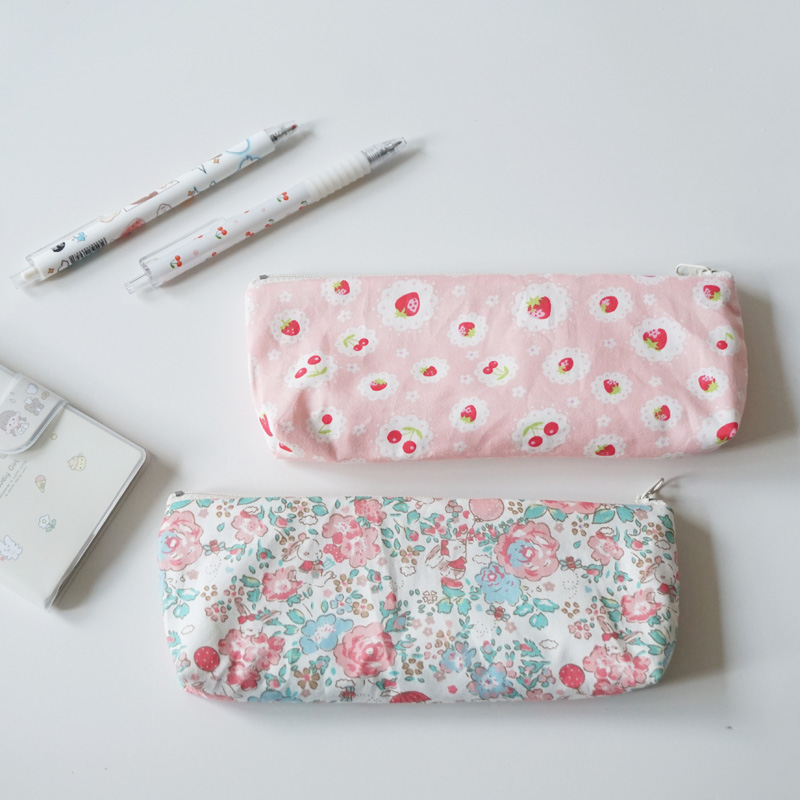 Homemade large-capacity pencil bag cute pink girl stationery storage bag zipper pencil case student fabric pencil bag