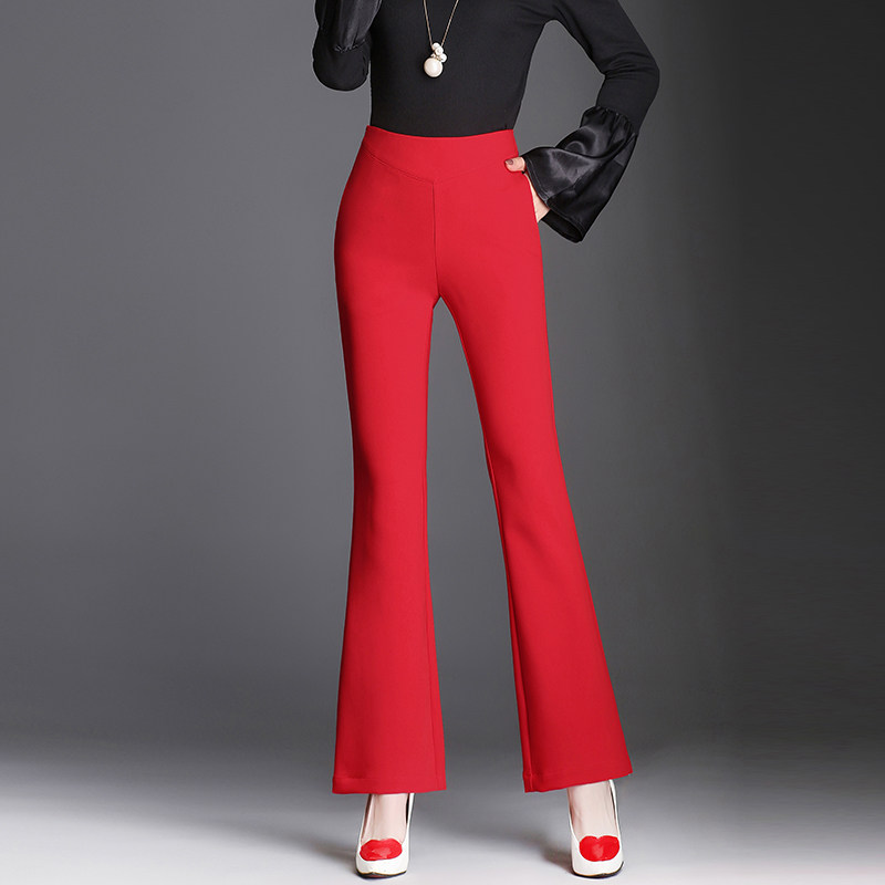 Horn pants woman 2023 new autumn and winter exploits with high waist micro laserpants 90% small sub red narrow version broadlegged pants-Taobao
