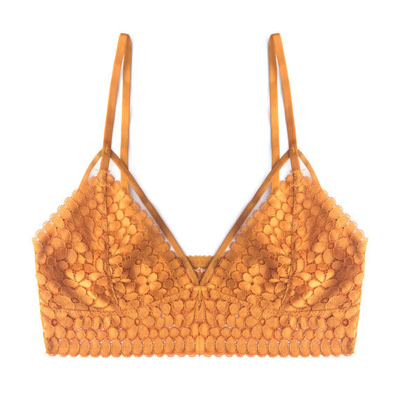 Summer cross-strap bra without steel ring sexy lace ultra-thin beautiful back can be worn outside bra strap underwear yellow