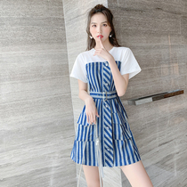French niche dress women 2021 New Women summer thin waist fake two temperament skirt small man